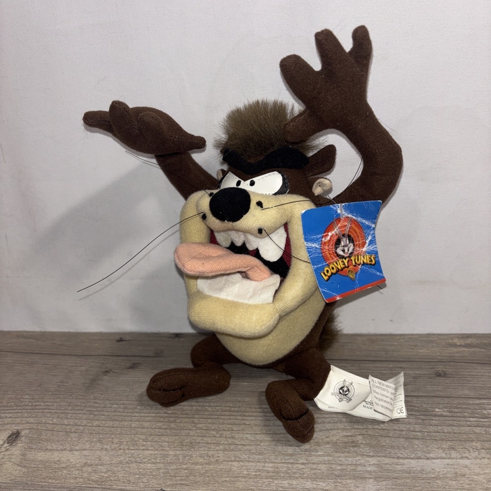 Vintage 1998 LOONEY TUNES Taz Tasmanian Devil Sitting Arms Up Plush Stuffed 9" - Picture 2 of 11